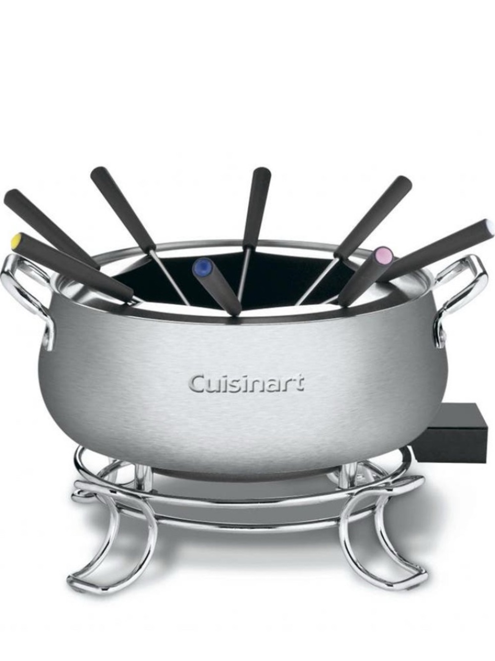 Cuisinart Stainless Steel Fondue Pot with Black Fork Handles